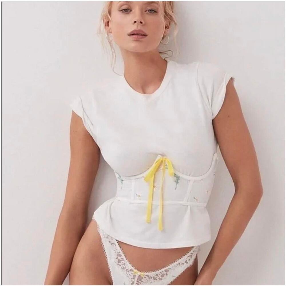 For Love & Lemons Lia Corset Top - White - Size XL NWT